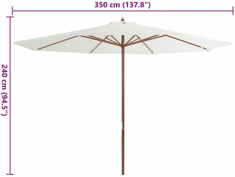 Lauko skėtis su mediniu stulpu, smėlio baltos spalvos, 350cm