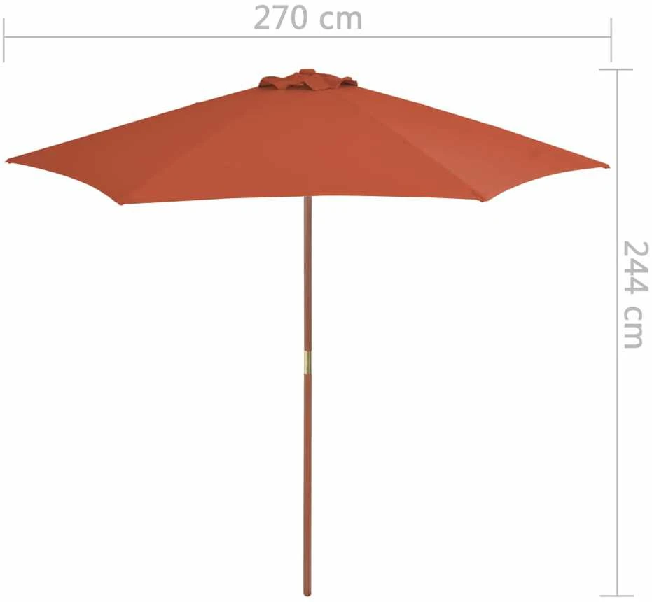 Lauko skėtis nuo saulės su mediniu stulpu, terakota, 270cm