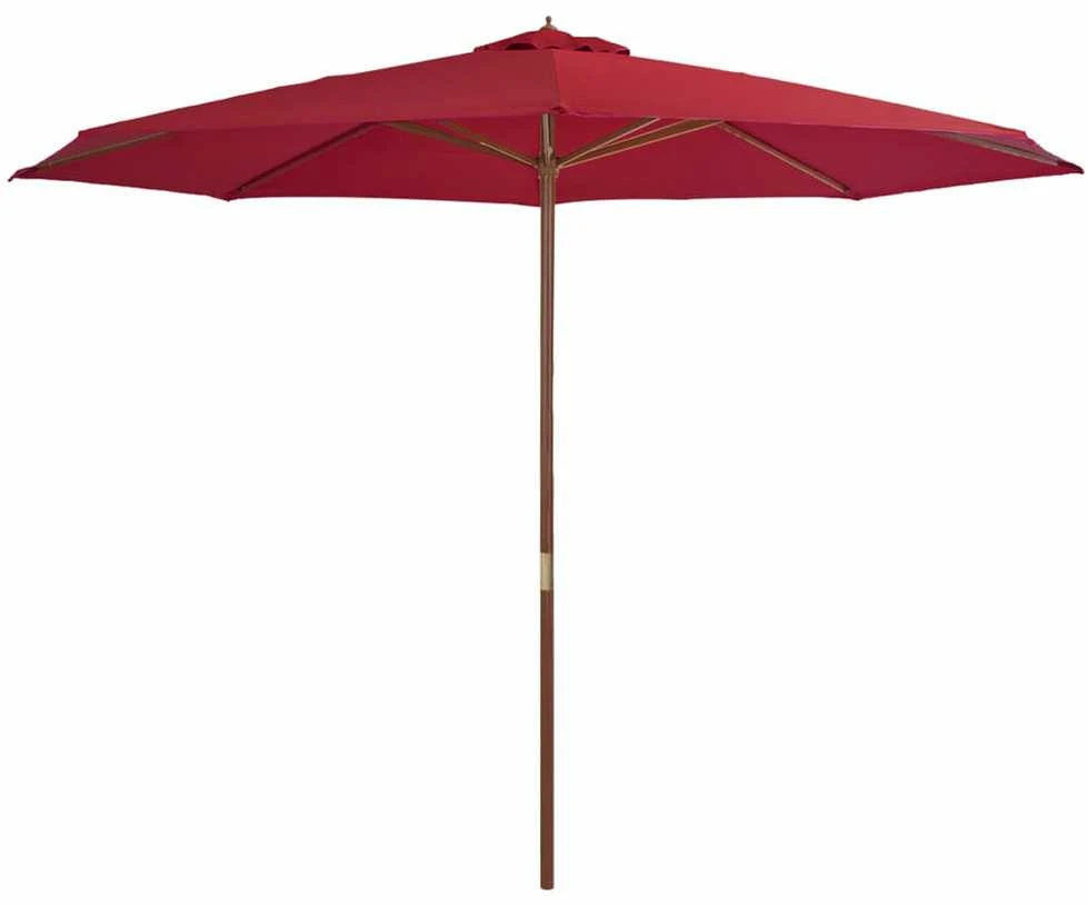 Lauko skėtis su mediniu stulpu, tamsiai raudonas, 350cm