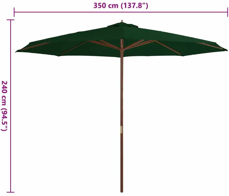 Lauko skėtis su mediniu stulpu, žalios spalvos, 350cm