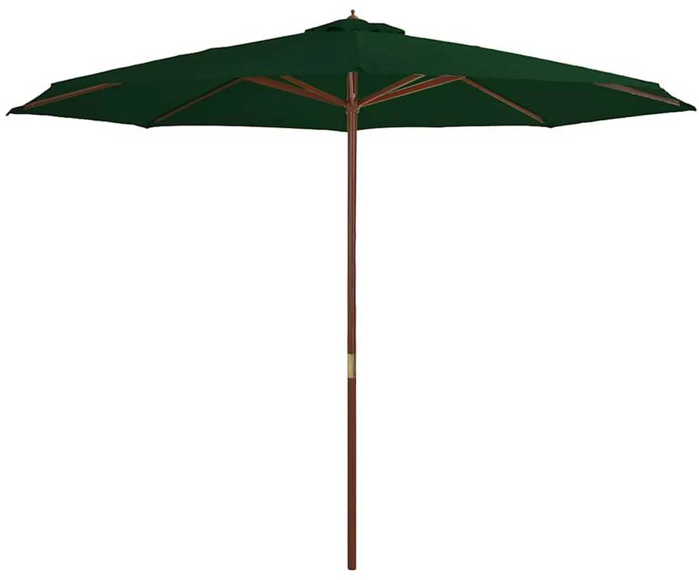 Lauko skėtis su mediniu stulpu, žalios spalvos, 350cm
