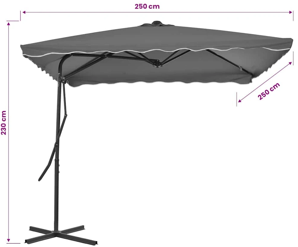 Lauko skėtis su plieniniu stulpu, antr. sp., 250x250 cm