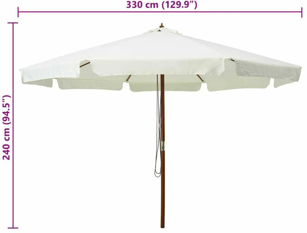 Lauko skėtis nuo saulės su mediniu stulpu, smėlio baltas, 330cm