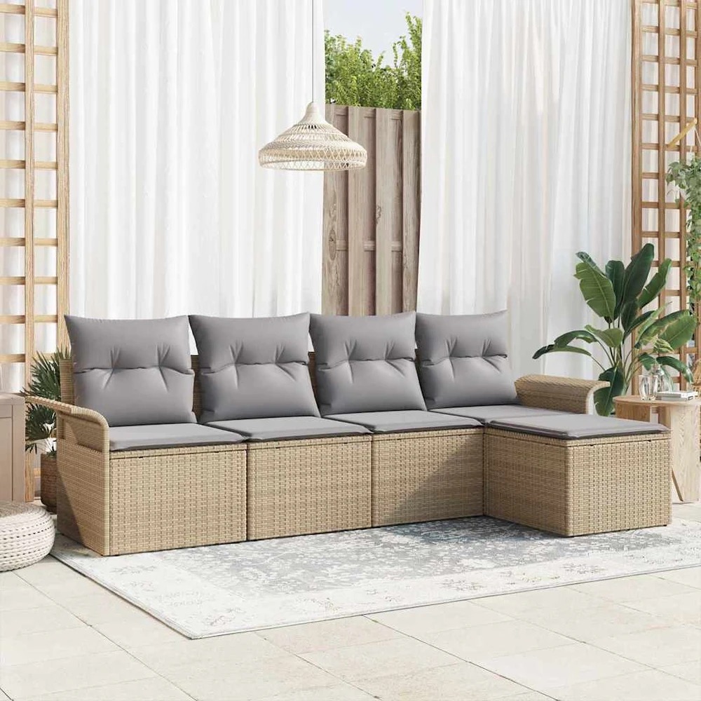 Lauko sofa 5 vnt. Smėlio poliratanas