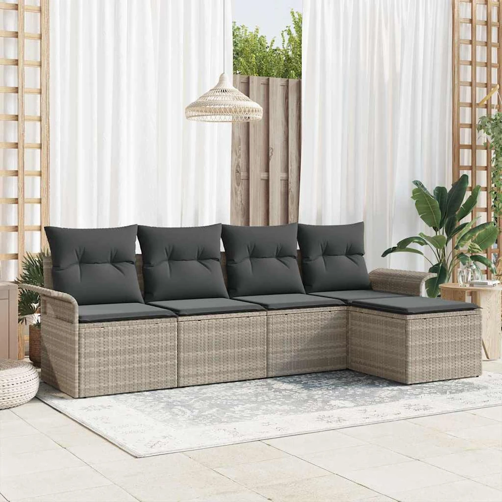 Lauko sofa 5 vnt. Šviesiai pilka poliratanas