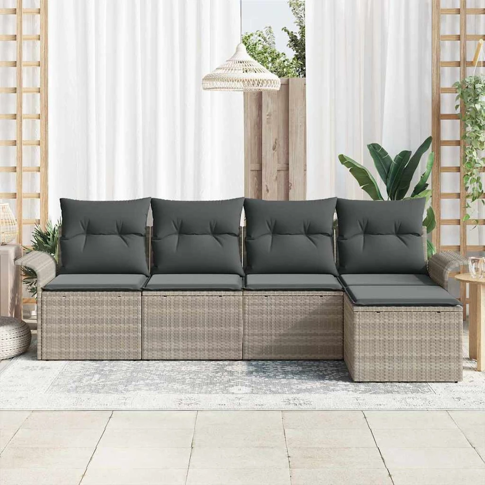 Lauko sofa 5 vnt. Šviesiai pilka poliratanas