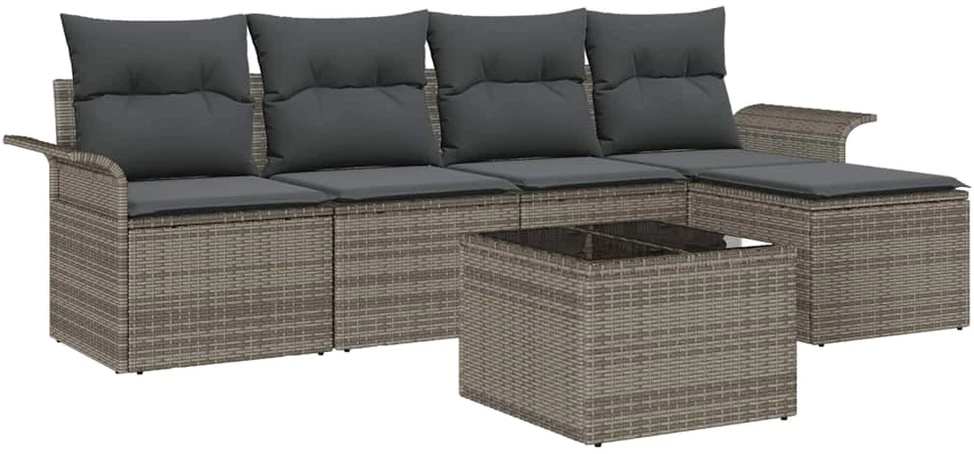Lauko sofa 6 vnt. Pilka poliratanas