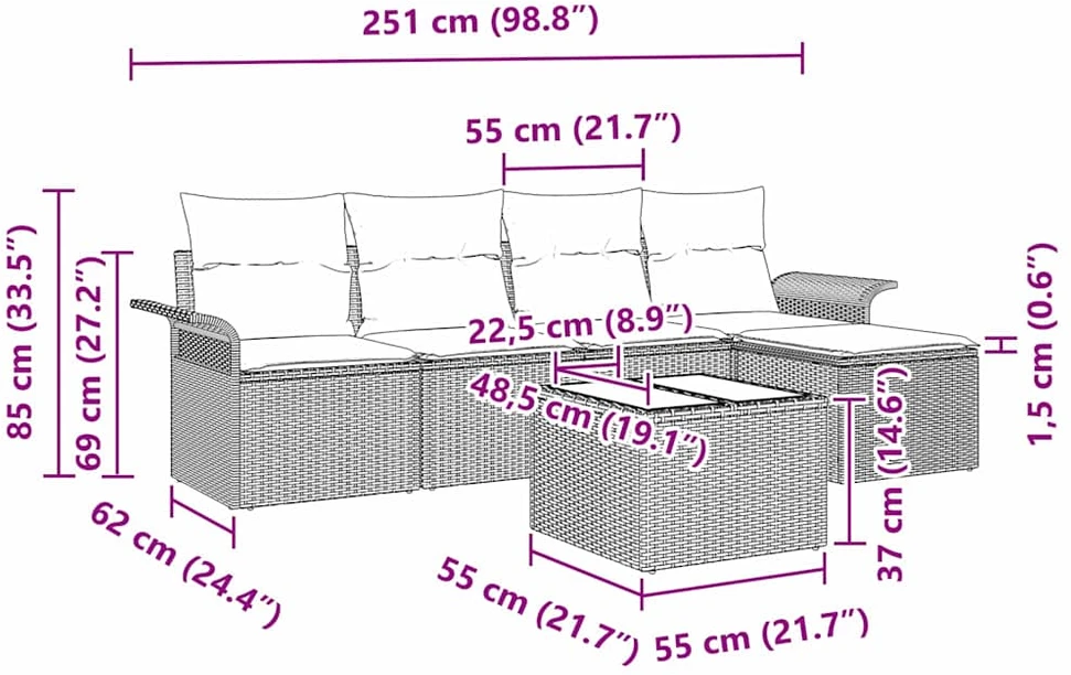 Lauko sofa 6 vnt. Smėlio poliratanas