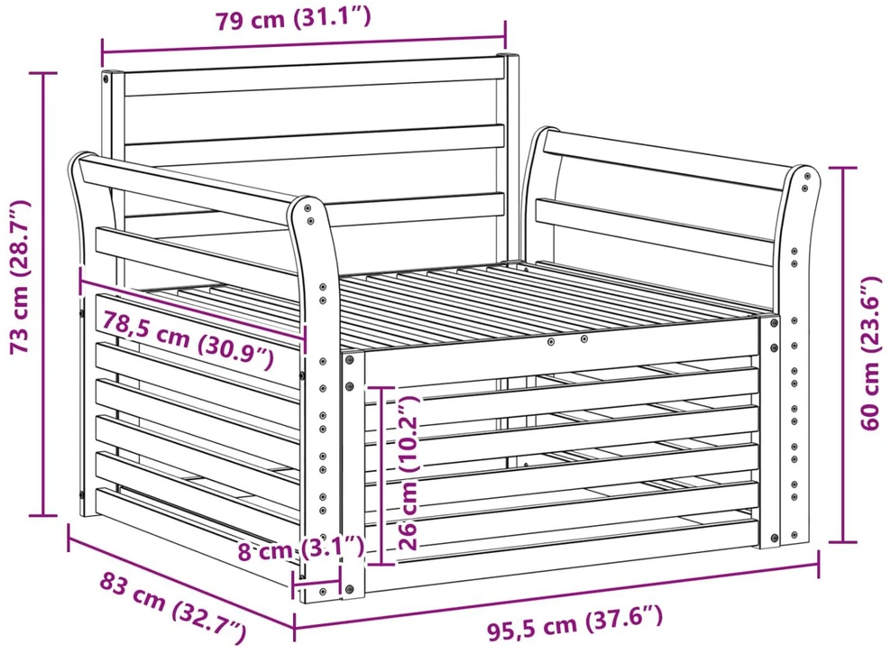 Lauko sofa Kietos akacijos mediena Balta