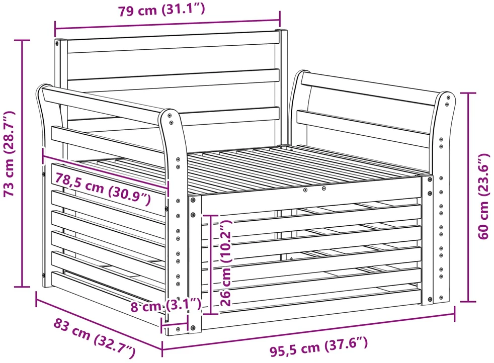 Lauko sofa Kietos akacijos mediena Balta