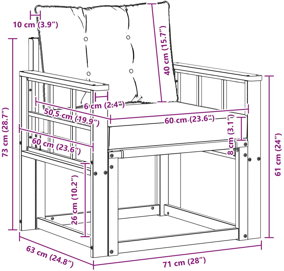 Lauko sofa Kietos akacijos mediena Natūrali
