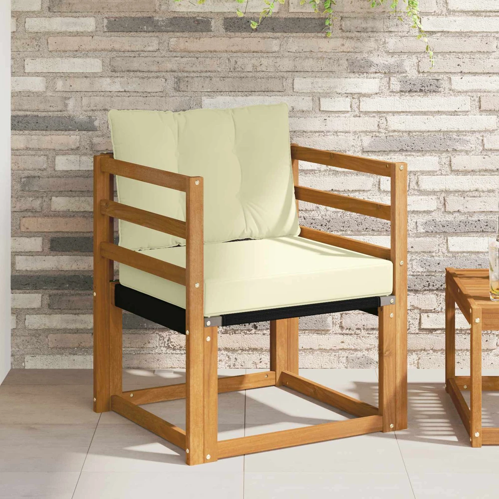 Lauko sofa Kietos akacijos mediena Natūralus ir grietinėlė