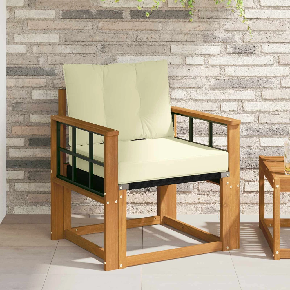 Lauko sofa Kietos akacijos mediena Natūralus ir grietinėlė