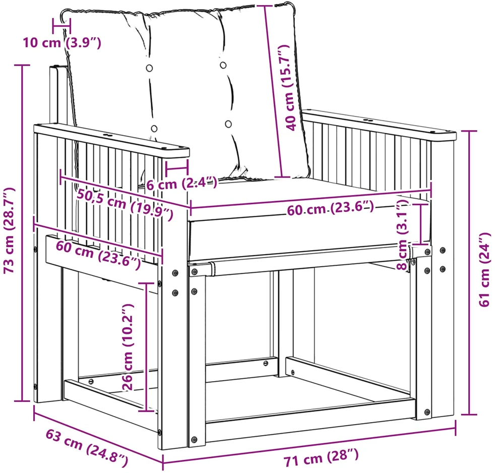 Lauko sofa Kietos akacijos mediena Natūralus ir grietinėlė