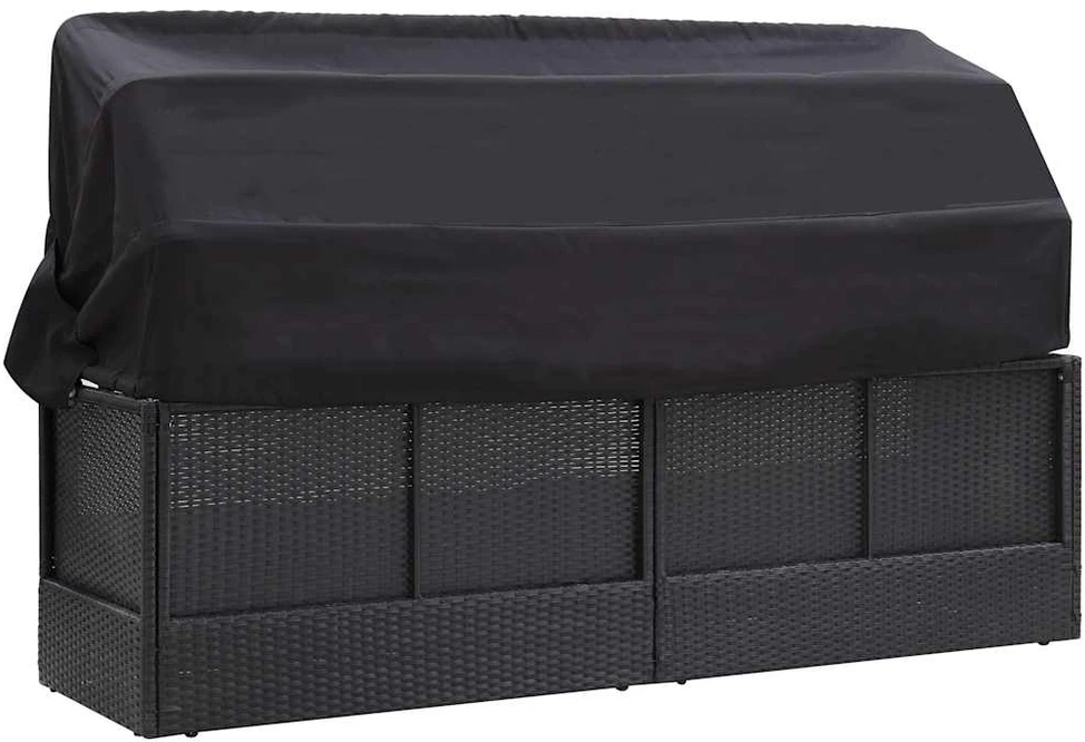 Lauko sofa-lova su stogeliu, juodos spalvos, poliratanas