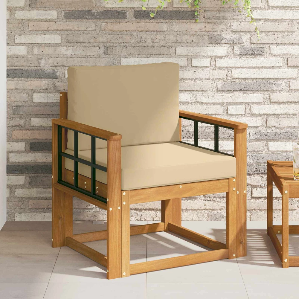 Lauko sofa Tvirta akacijos mediena ir poliesteris Natūrali