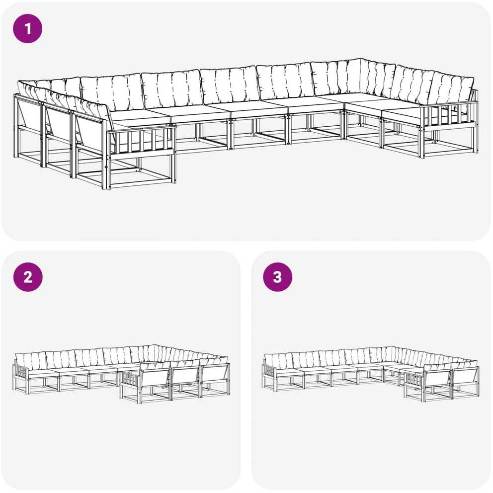 Lauko sofos komplektas 10 vnt. Balta ir šviesiai pilka