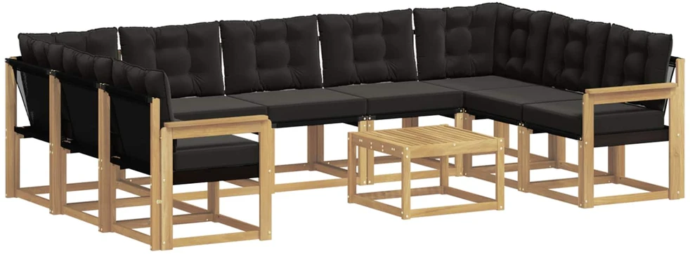 Lauko sofos komplektas 10 vnt. 9 vietos Balta ir juoda