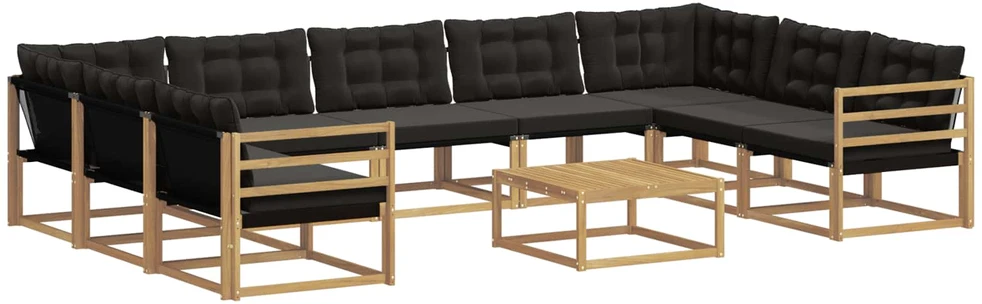 Lauko sofos komplektas 10 vnt. 9 vietos Balta ir juoda