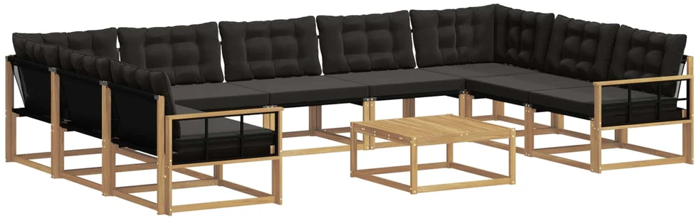Lauko sofos komplektas 10 vnt. 9 vietos Balta ir juoda