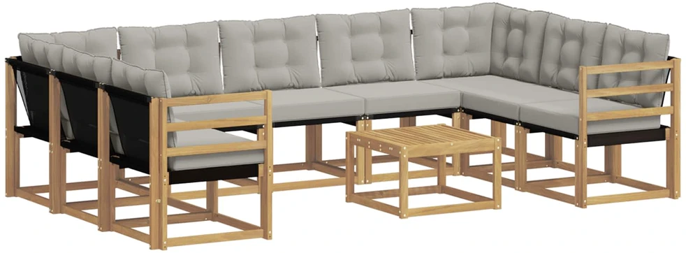 Lauko sofos komplektas 10 vnt. 9 vietos Balta ir šviesiai pilka
