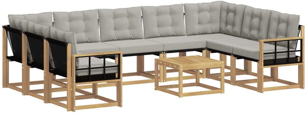 Lauko sofos komplektas 10 vnt. 9 vietos Balta ir šviesiai pilka