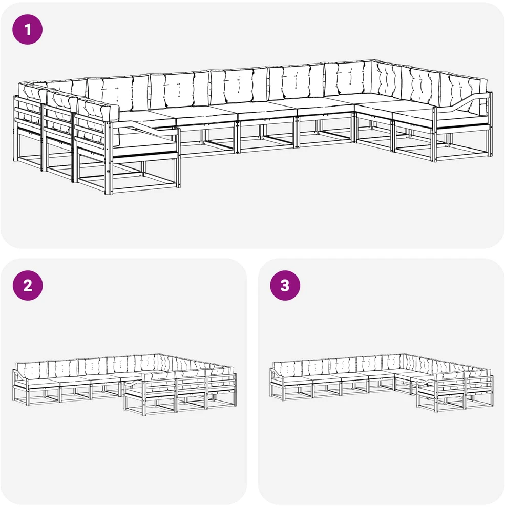 Lauko sofos komplektas 10 vnt. Balta ir antracito