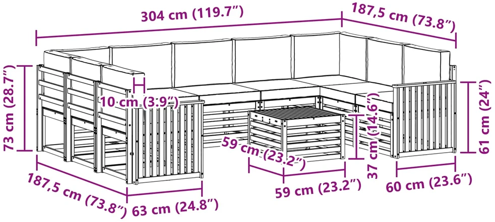 Lauko sofos komplektas 10 vnt. Balta ir antracito Poliesteris