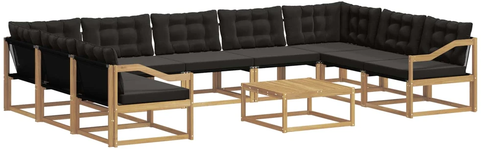Lauko sofos komplektas 10 vnt. 9 vietos Balta ir juoda