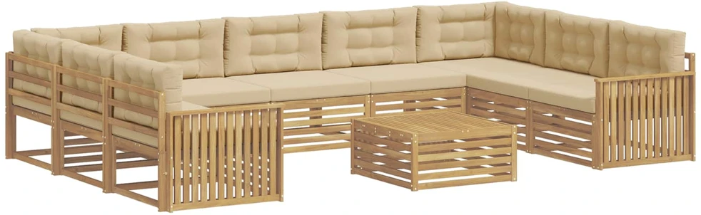 Lauko sofos komplektas 10 vnt. 9 vietos Balta ir kreminė