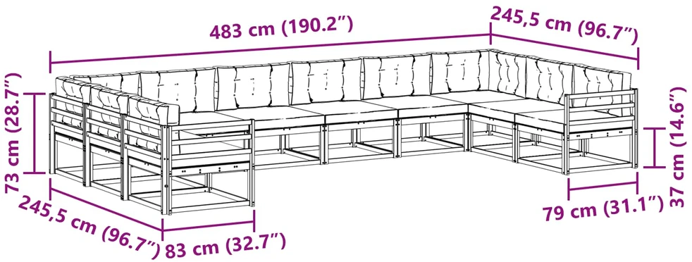 Lauko sofos komplektas 10 vnt. Balta ir antracito