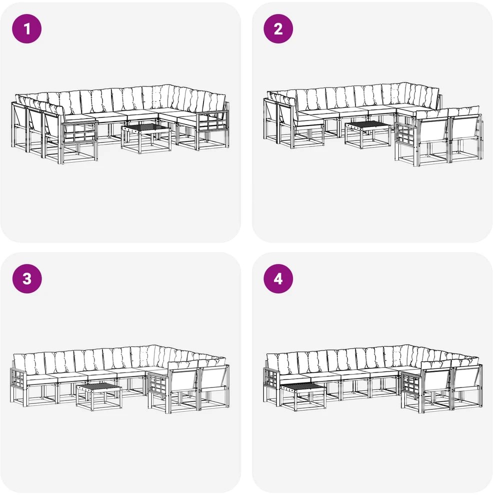 Lauko sofos komplektas 10 vnt. 9 vietos Balta ir šviesiai pilka