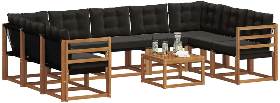 Lauko sofos komplektas 10 vnt. Natūrali ir juoda