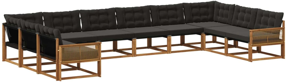 Lauko sofos komplektas 10 vnt. Natūrali ir juoda