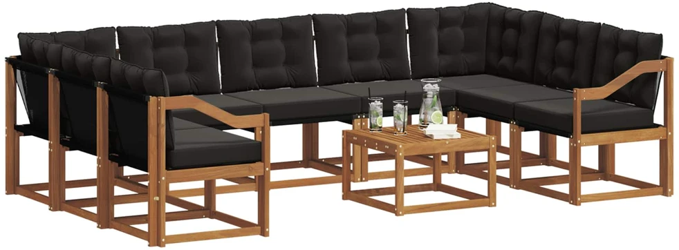 Lauko sofos komplektas 10 vnt. Natūrali ir juoda
