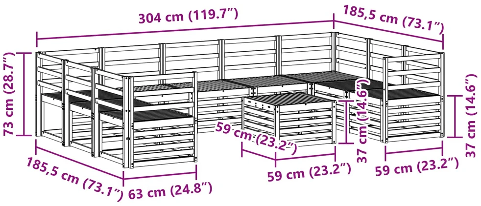 Lauko sofos komplektas 10 vnt. Natūrali