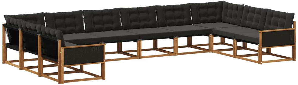 Lauko sofos komplektas 10 vnt. Natūrali ir juoda