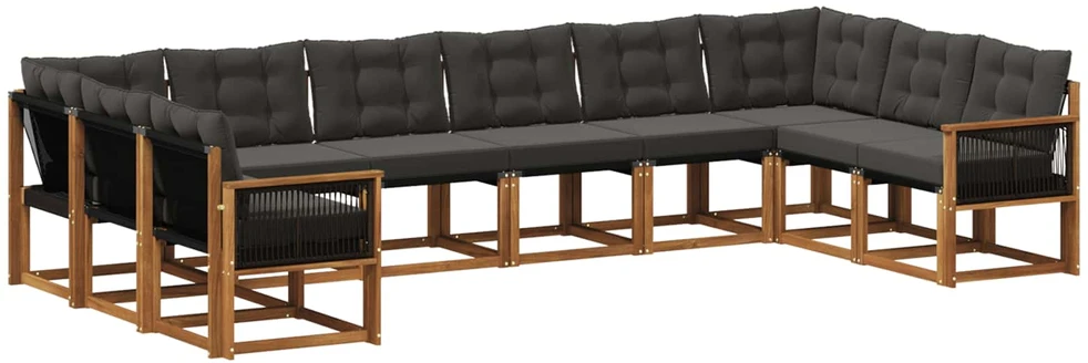 Lauko sofos komplektas 10 vnt. Natūrali ir juoda
