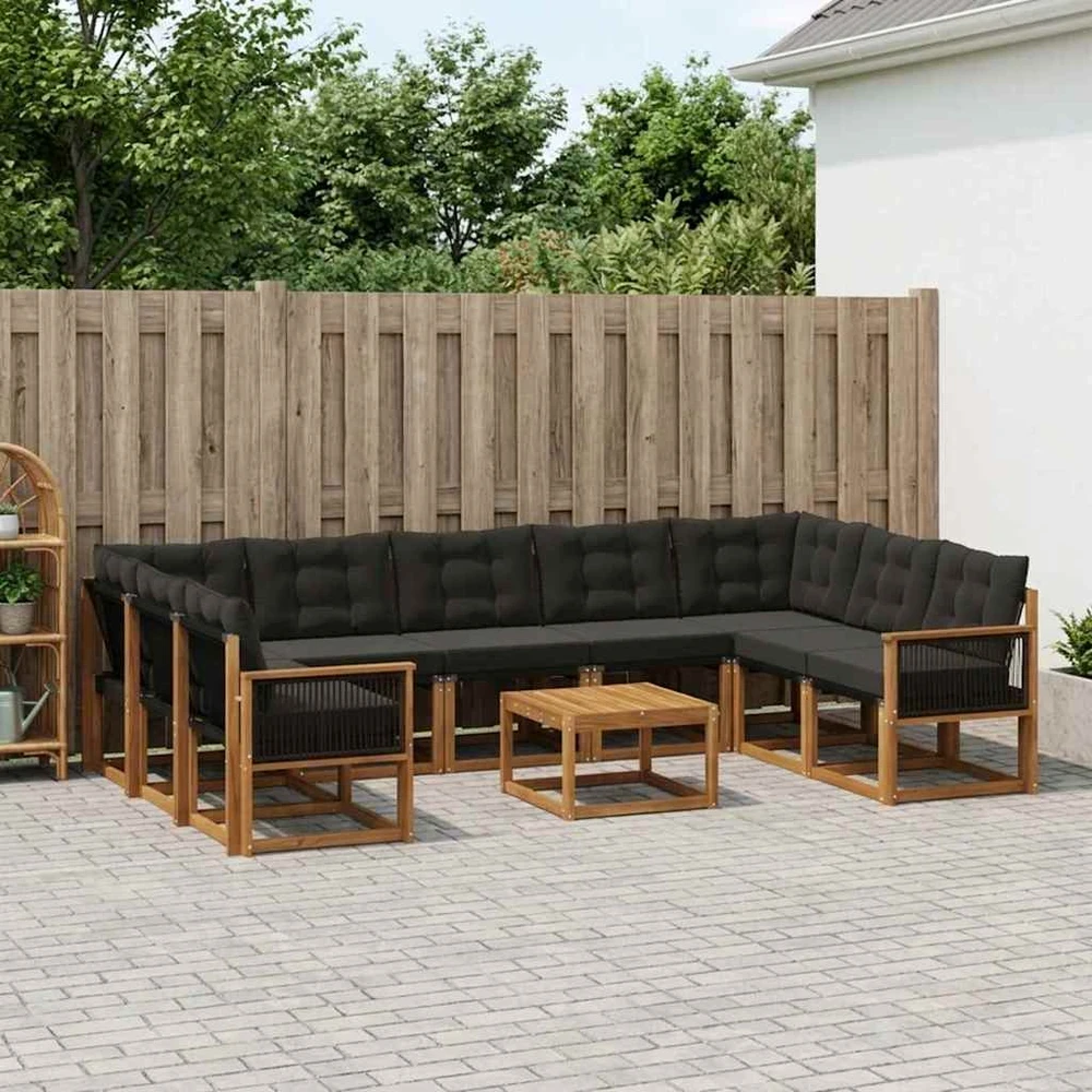 Lauko sofos komplektas 10 vnt. Natūrali ir juoda