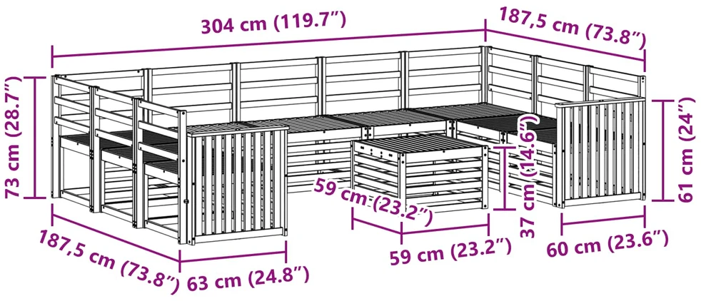 Lauko sofos komplektas 10 vnt. Natūrali