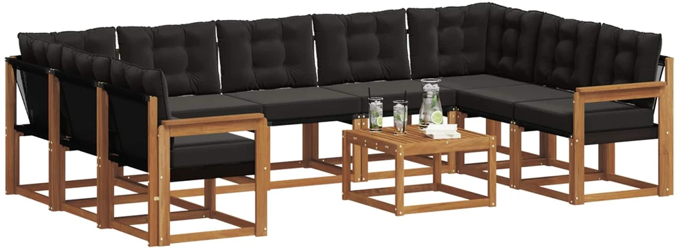 Lauko sofos komplektas 10 vnt. Natūrali ir juoda