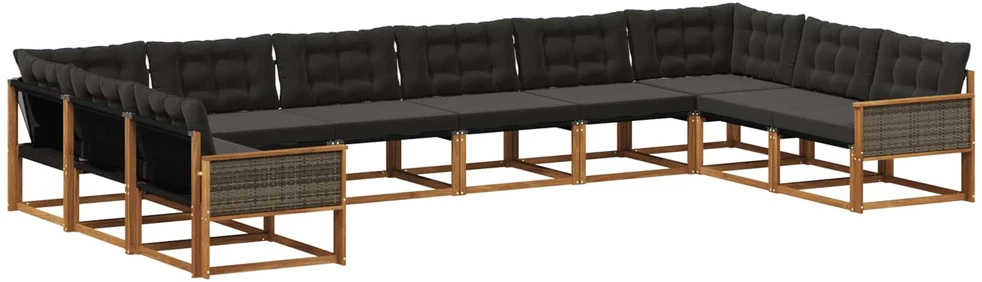 Lauko sofos komplektas 10 vnt. Natūrali ir juoda