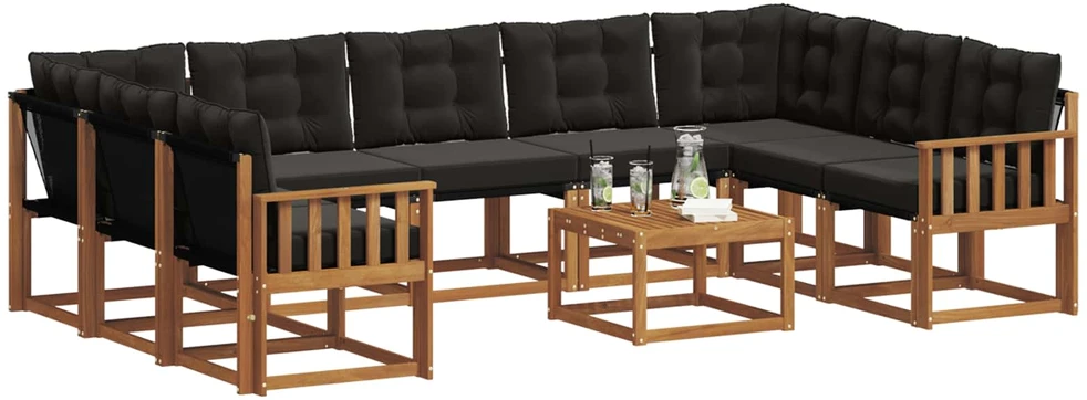 Lauko sofos komplektas 10 vnt. Natūrali ir juoda
