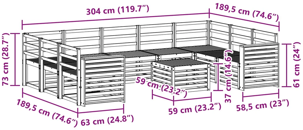 Lauko sofos komplektas 10 vnt. Natūrali