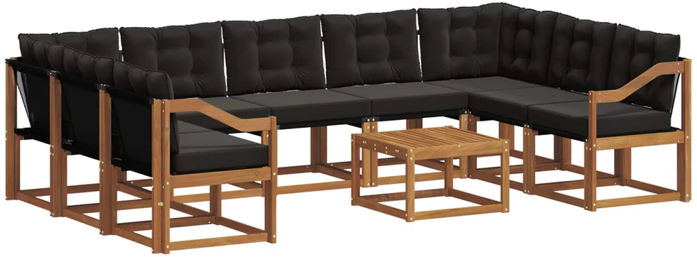 Lauko sofos komplektas 10 vnt. Natūrali ir juoda
