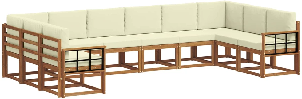 Lauko sofos komplektas 10 vnt. Natūralus ir grietinėlė