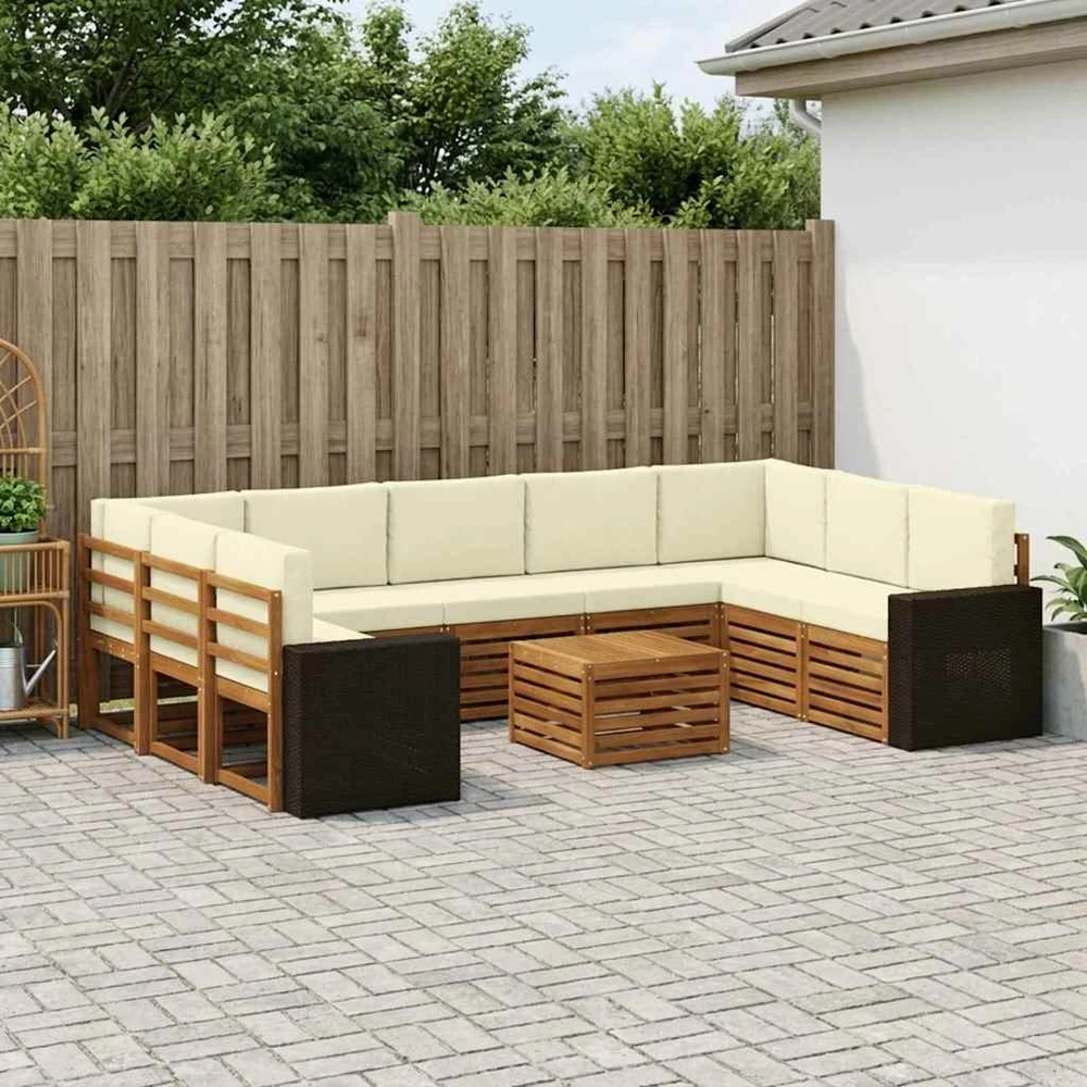 Lauko sofos komplektas 10 vnt. 9 vietos Natūralus ir grietinėlė