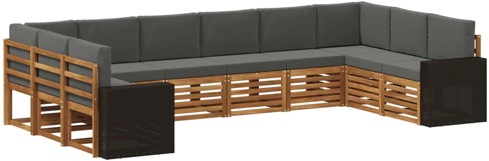 Lauko sofos komplektas 10 vnt. Natūralus ir antracitas