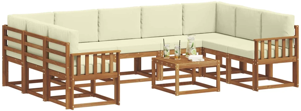 Lauko sofos komplektas 10 vnt. 9 vietos Natūralus ir grietinėlė
