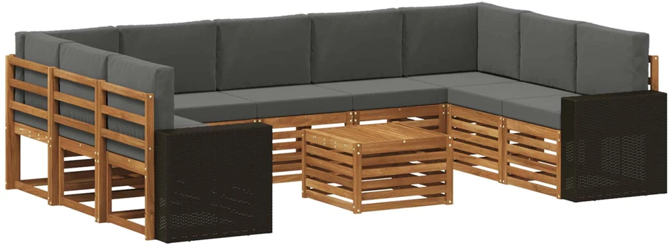 Lauko sofos komplektas 10 vnt. 9 vietos Natūralus ir antracitas